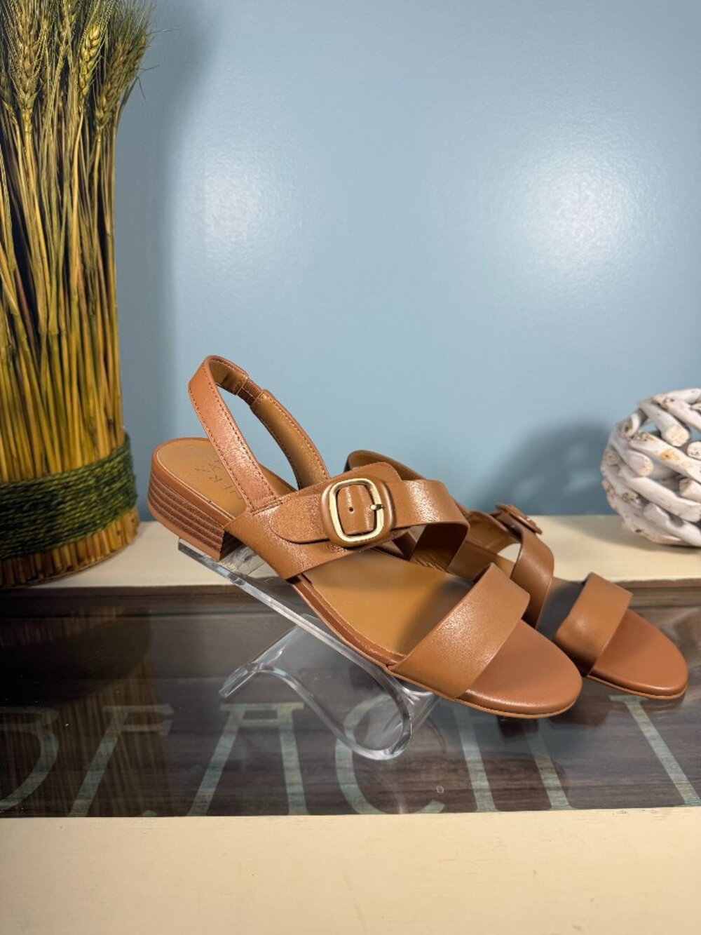 Naturalizer Meesha Womens Leather Sandals Size 9 M Saddle Tan Brown Heels NEW